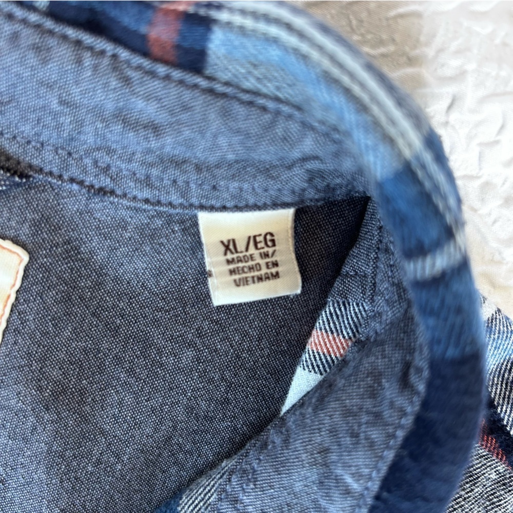 Weatherproof Navy and Gray and orange Plaid Men's Shirt - Picture 3 of 7